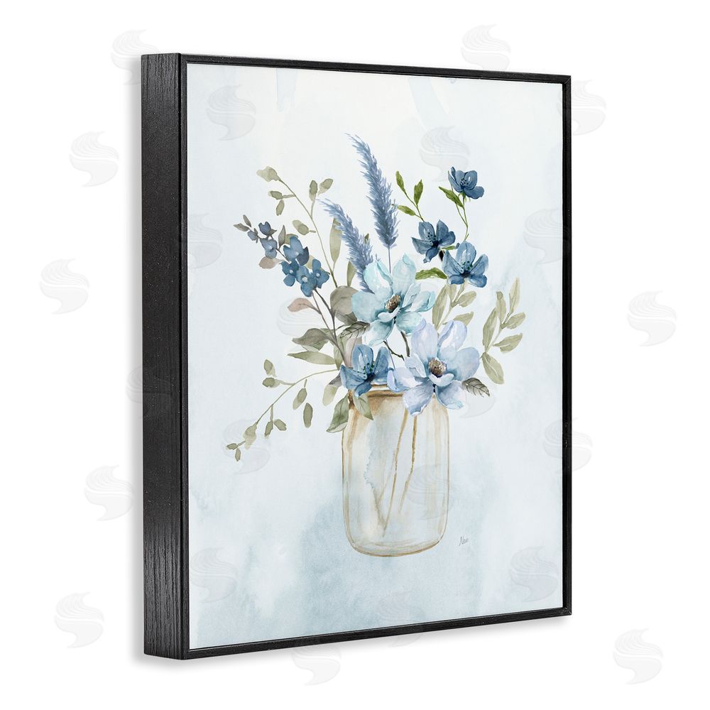 Nan Floral Blue Bouquet Black Framed Giclee Wall Art Print