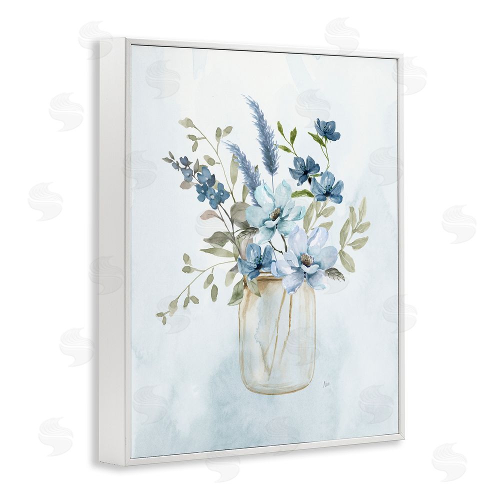 Nan Floral Blue Bouquet White Framed Giclee Wall Art Print