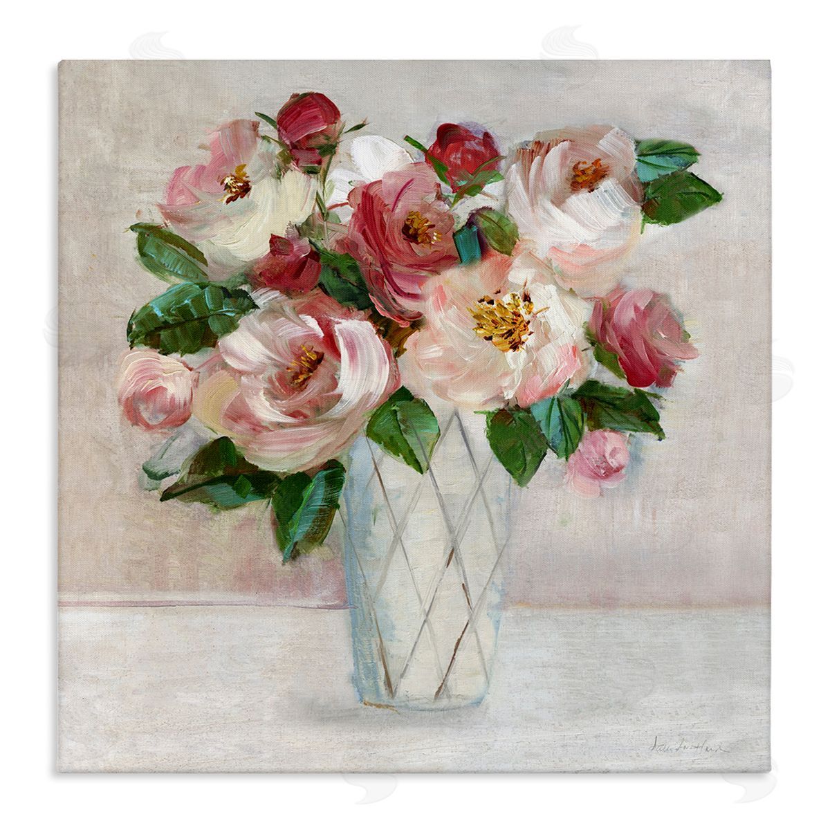 Pink & Red Rose Bouquet Canvas Wall Art, Home Decor by Sally Swatland