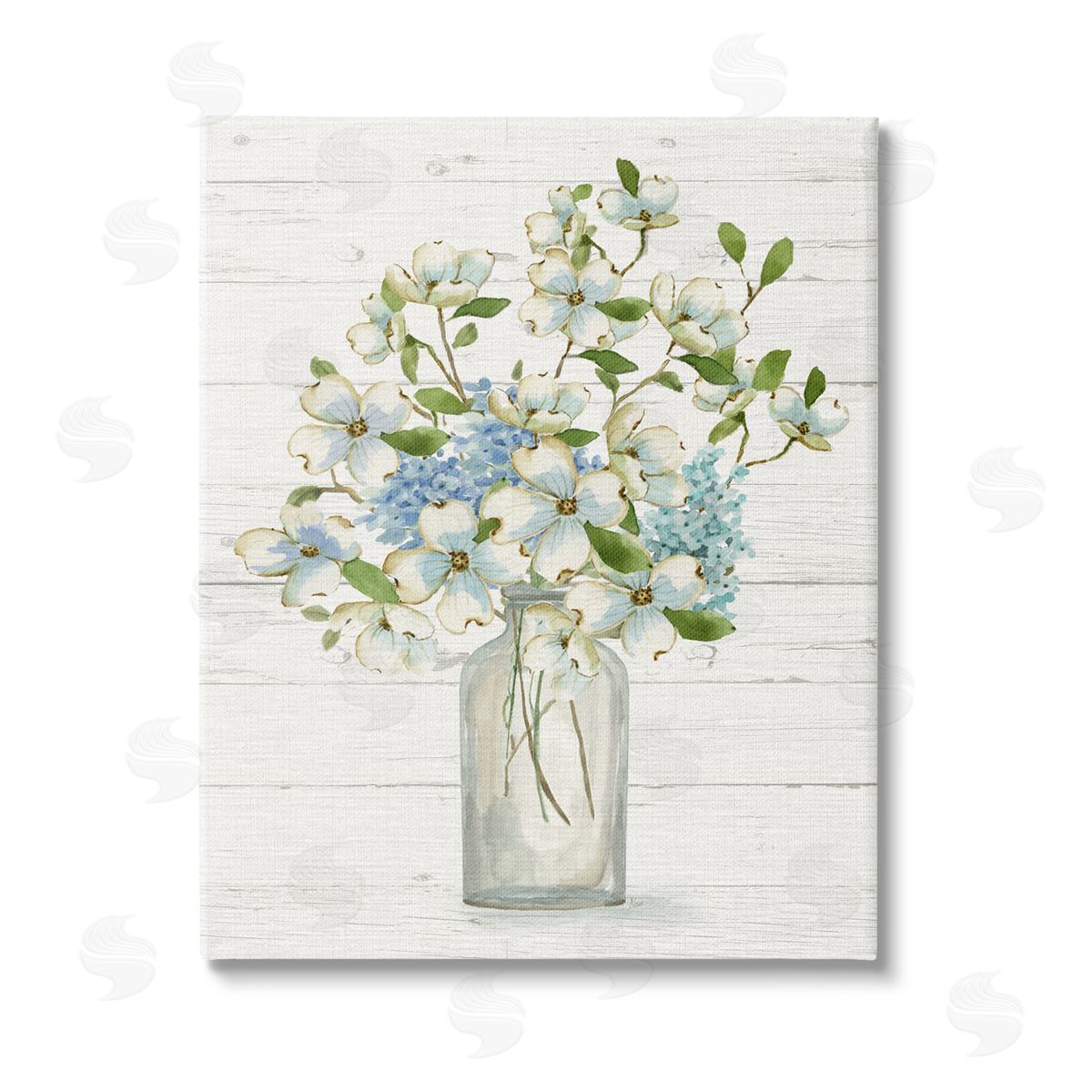 Nan Rustic Planked Dogwood Bouquet Stretched Canvas Wall Art Print