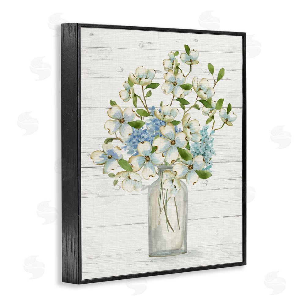 Nan Rustic Planked Dogwood Bouquet Black Framed Giclee Wall Art Print