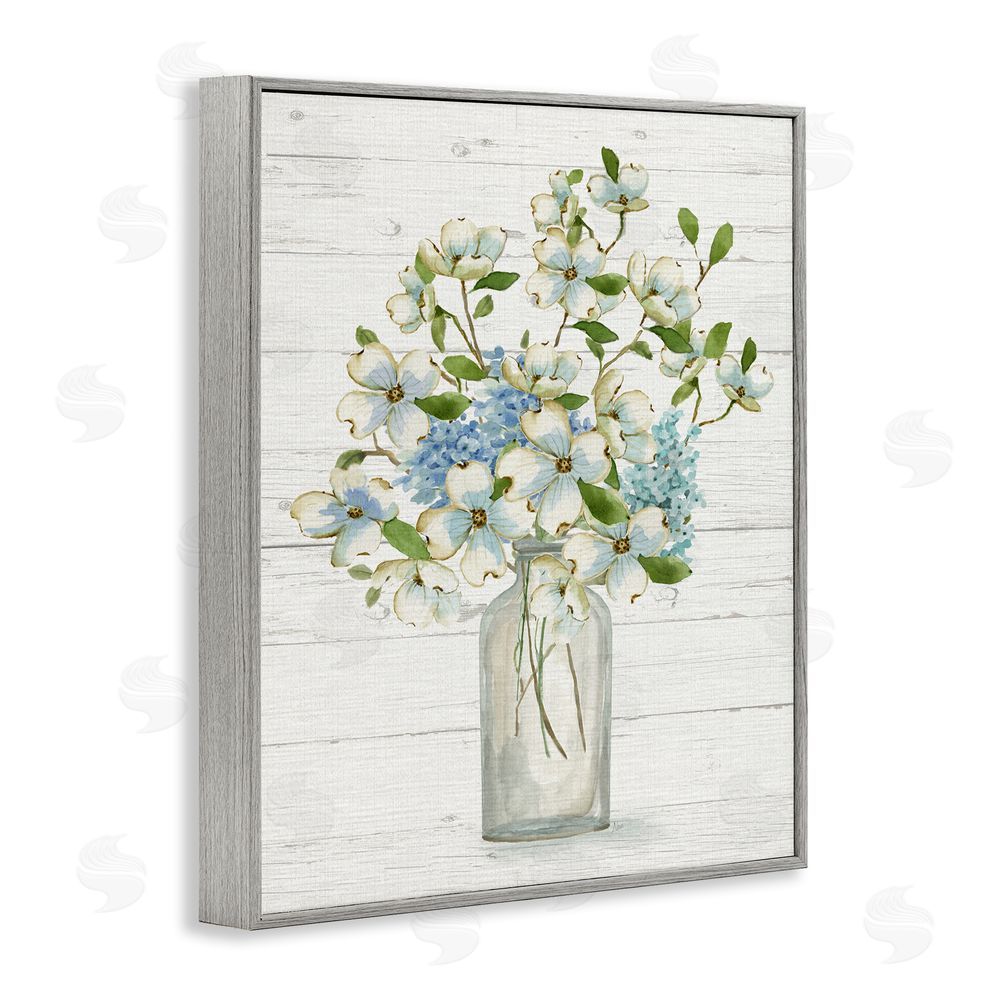 Nan Rustic Planked Dogwood Bouquet Gray Framed Giclee Wall Art Print