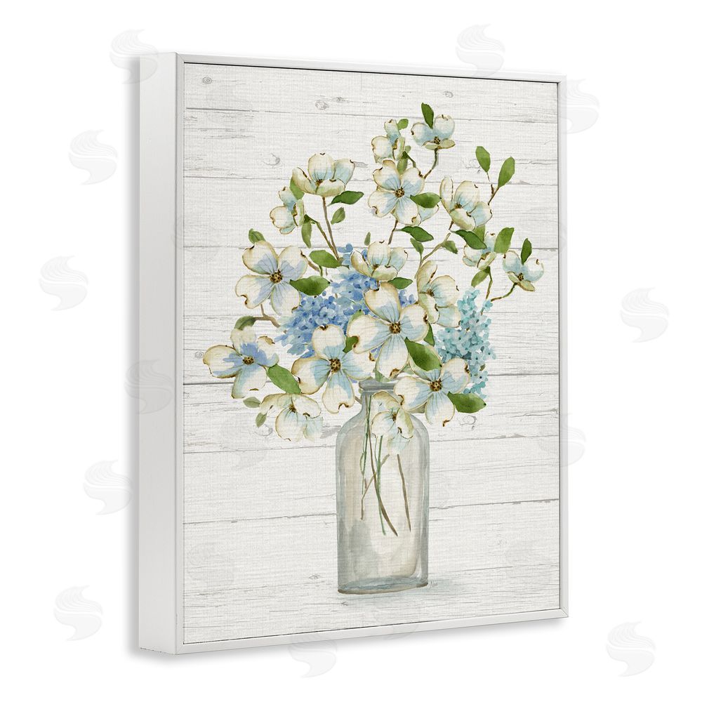 Nan Rustic Planked Dogwood Bouquet White Framed Giclee Wall Art Print