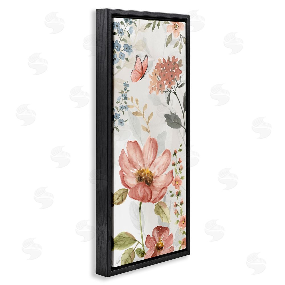 Nan Blossom & Butterfly Pattern Black Floating Frame Canvas Wall Art Print