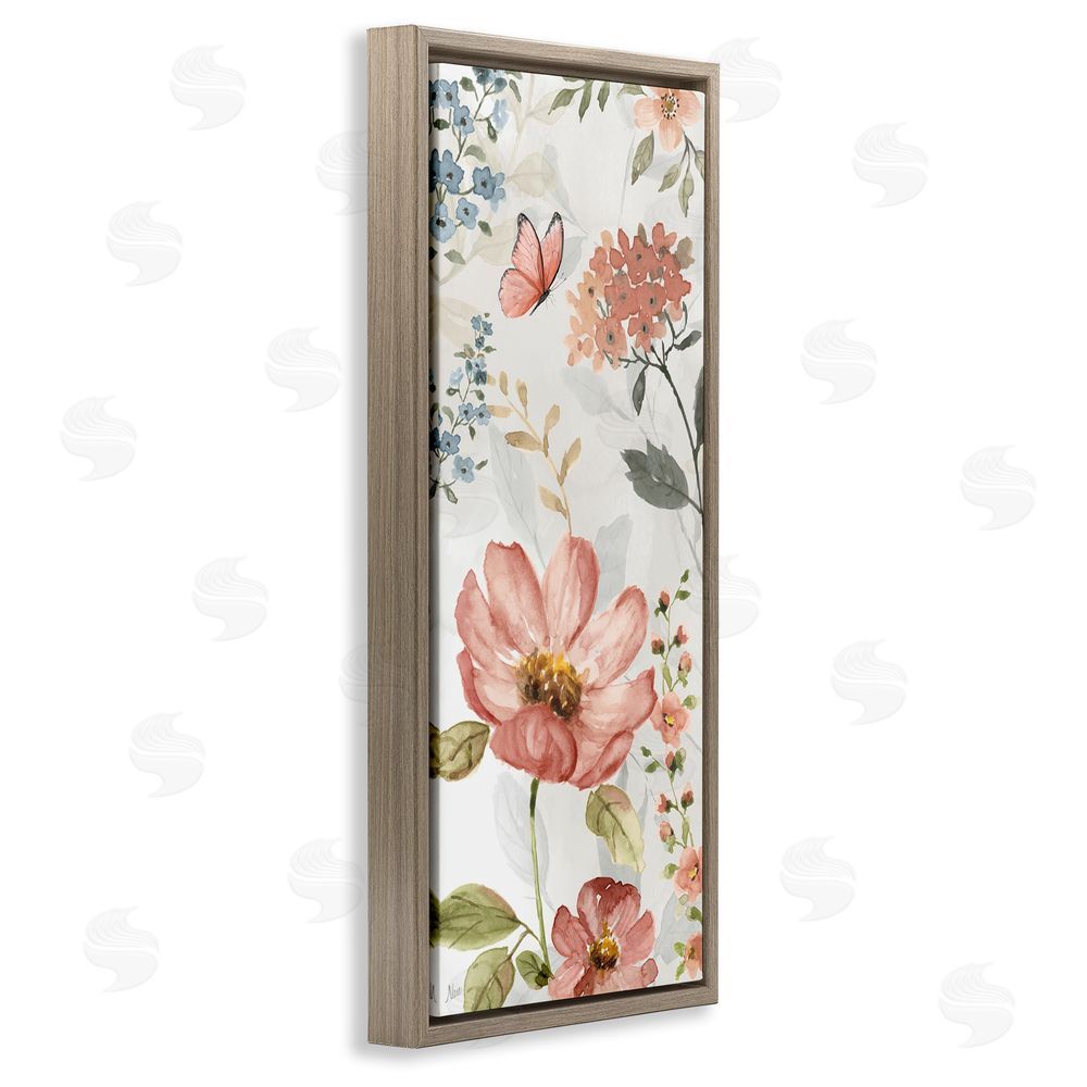 Nan Blossom & Butterfly Pattern Brown Floating Frame Canvas Wall Art Print