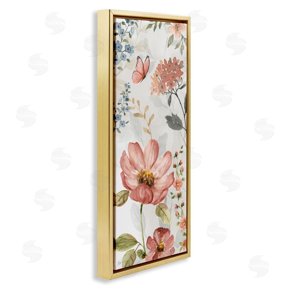Nan Blossom & Butterfly Pattern Gold Floating Frame Canvas Wall Art Print