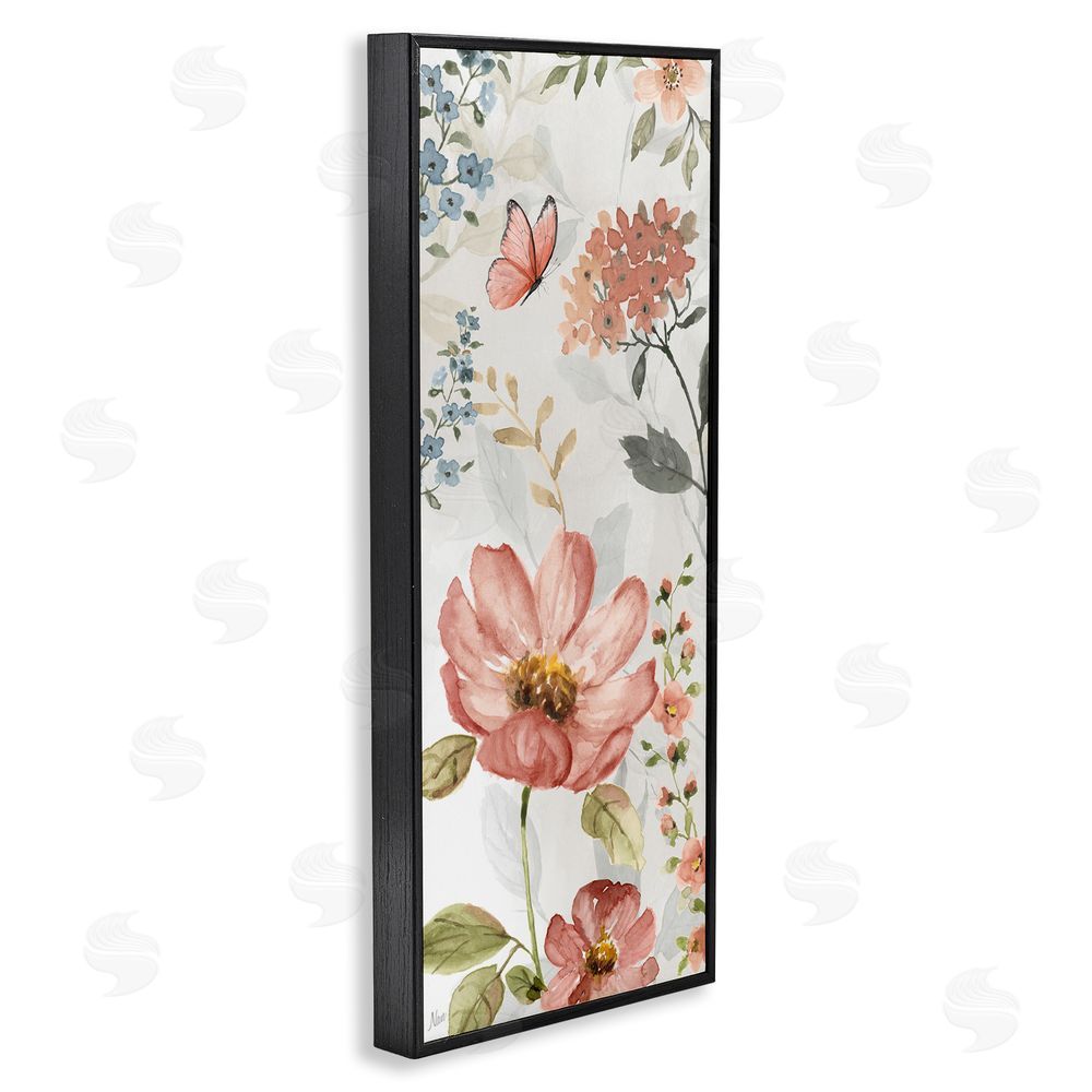 Nan Blossom & Butterfly Pattern Black Framed Giclee Wall Art Print