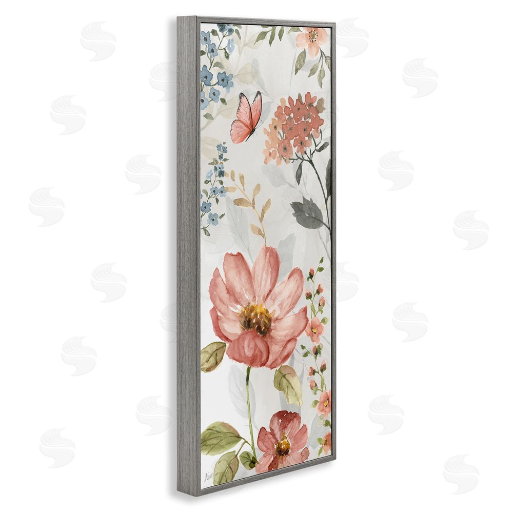 Nan Blossom & Butterfly Pattern Gray Framed Giclee Wall Art Print