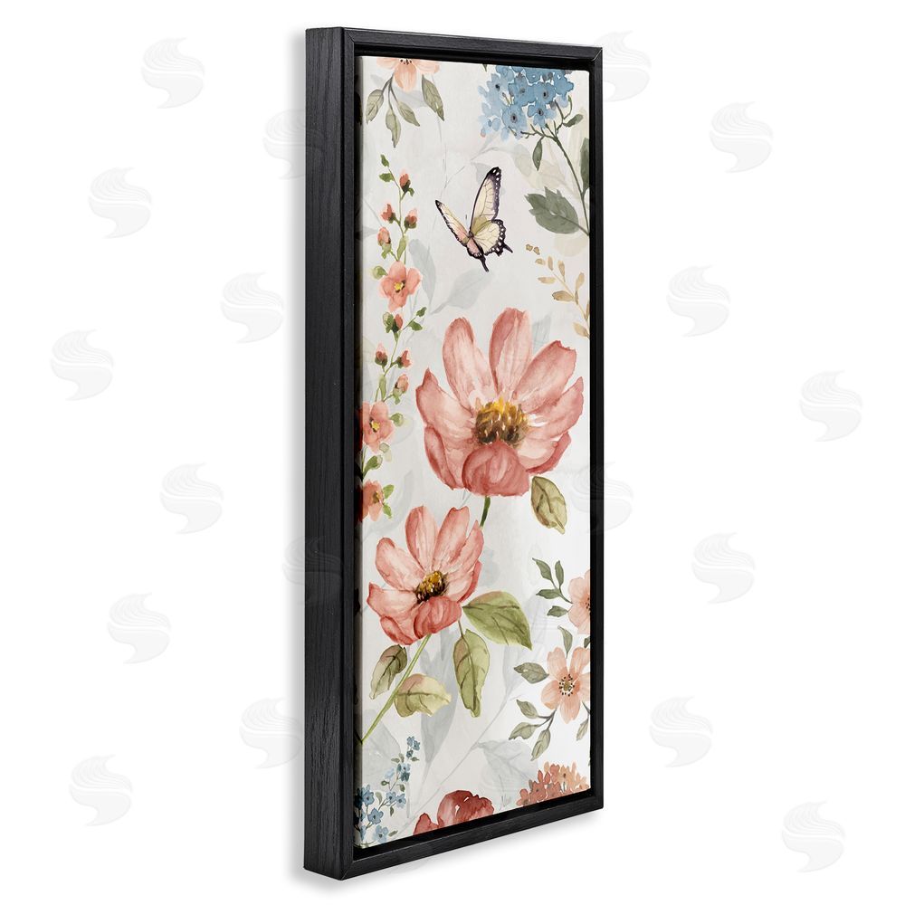 Nan Garden Blossoms Pattern Black Floating Frame Canvas Wall Art Print