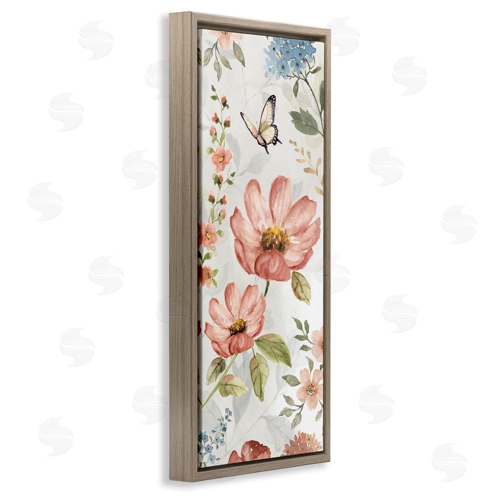 Nan Garden Blossoms Pattern Brown Floating Frame Canvas Wall Art Print