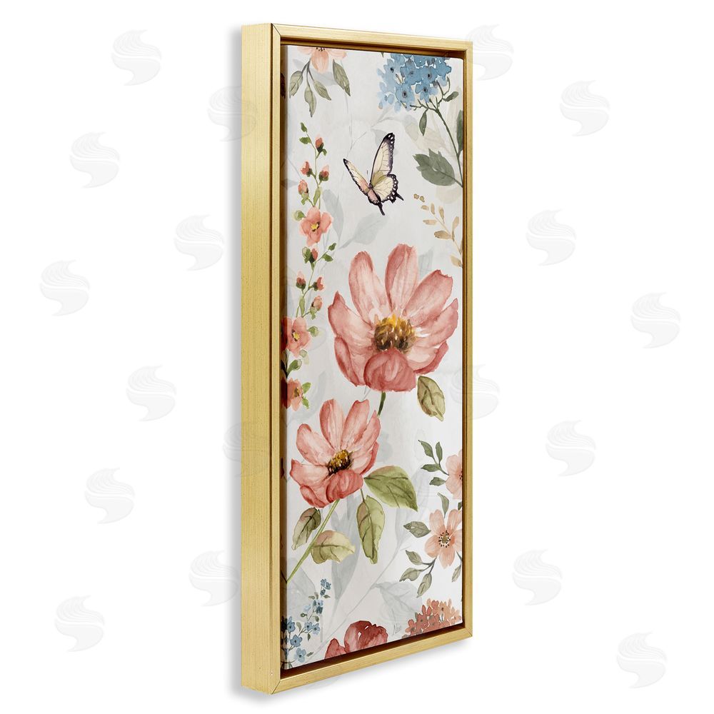 Nan Garden Blossoms Pattern Gold Floating Frame Canvas Wall Art Print