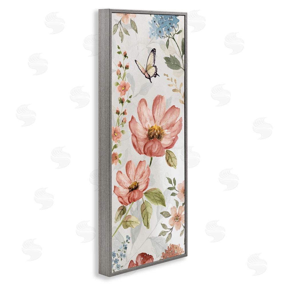 Nan Garden Blossoms Pattern Gray Framed Giclee Wall Art Print