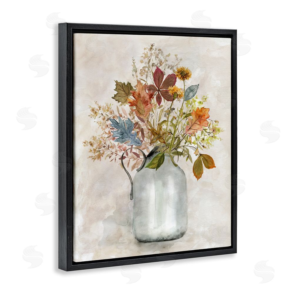 Carol Robinson Autumn Florals in Jug Black Floating Frame Canvas Wall Art Print