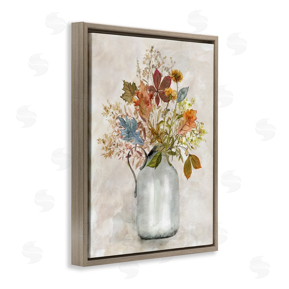Carol Robinson Autumn Florals in Jug Brown Floating Frame Canvas Wall Art Print