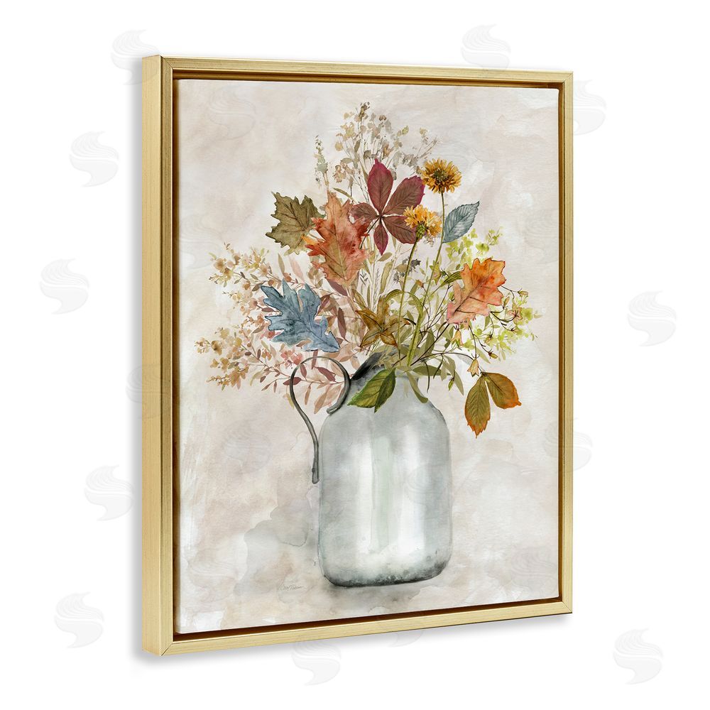 Carol Robinson Autumn Florals in Jug Gold Floating Frame Canvas Wall Art Print