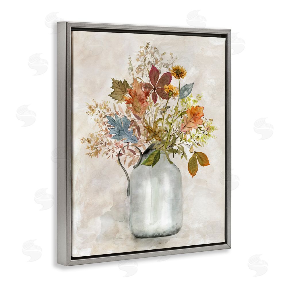 Carol Robinson Autumn Florals in Jug Grey Floating Frame Canvas Wall Art Print