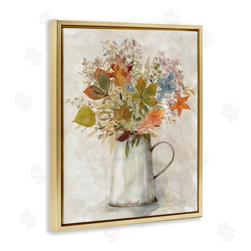 Carol Robinson Fall Florals Country Jug Gold Floating Frame Canvas Wall Art Print