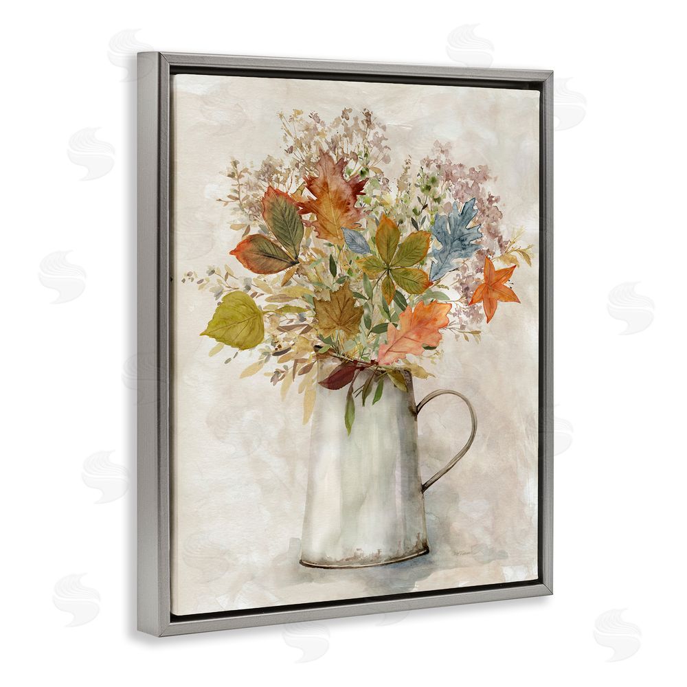 Carol Robinson Fall Florals Country Jug Grey Floating Frame Canvas Wall Art Print
