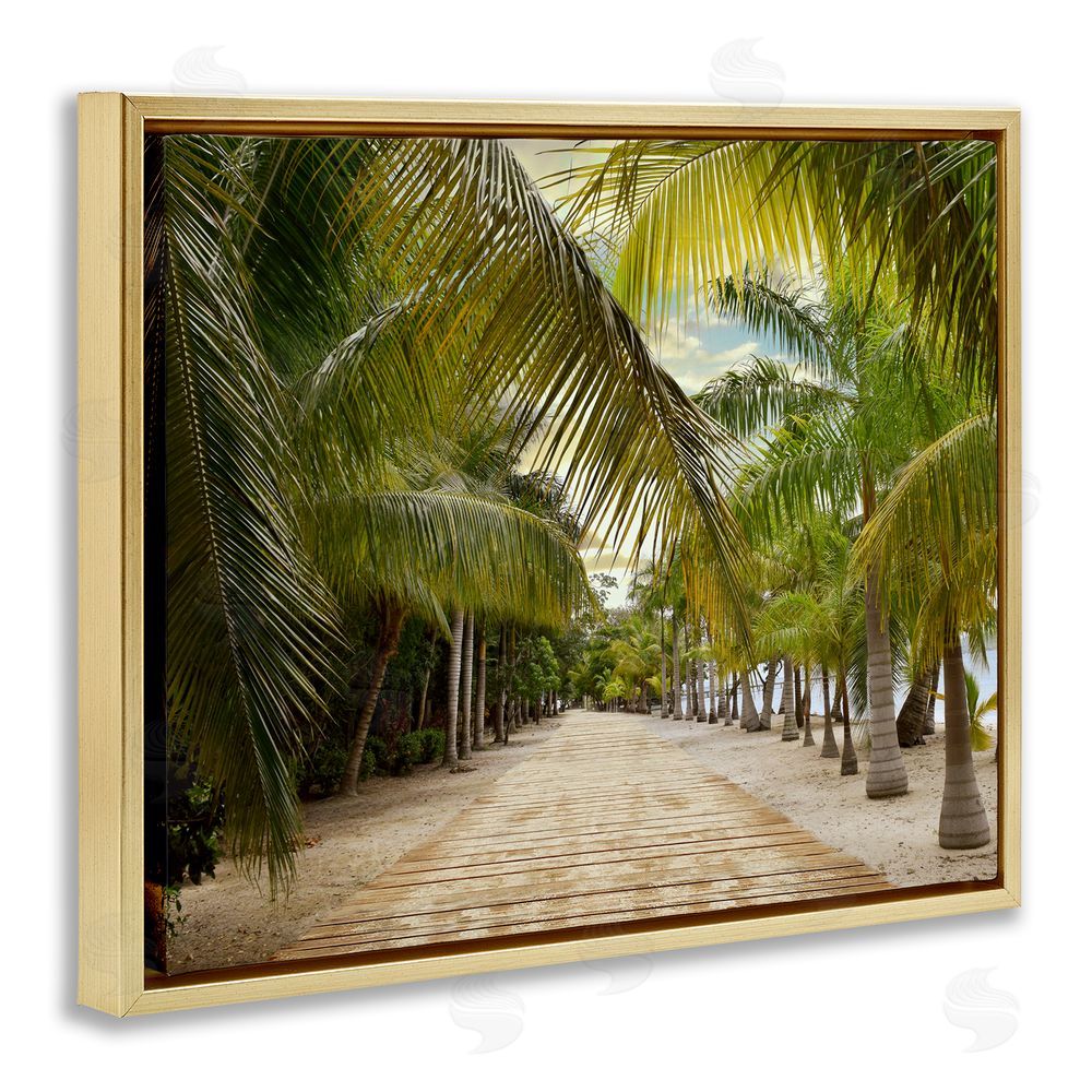 Natalie Carpentieri Tropical Boardwalk Path Gold Floating Frame Canvas Wall Art Print