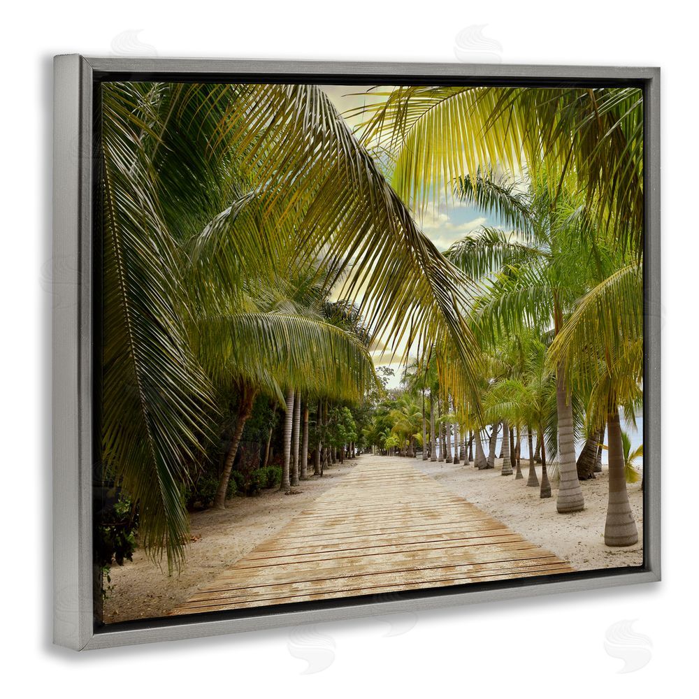Natalie Carpentieri Tropical Boardwalk Path Grey Floating Frame Canvas Wall Art Print
