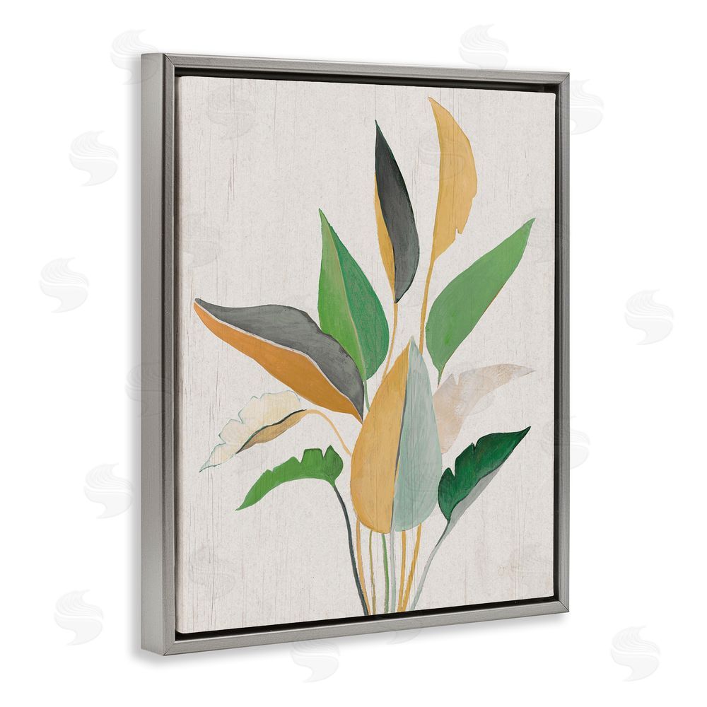 Janet Tava Neutral Botanical Leaves Grey Floating Frame Canvas Wall Art Print