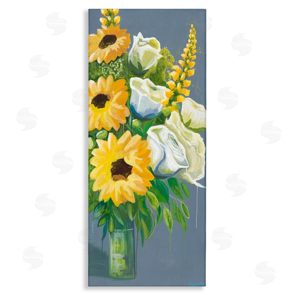 Fab Funky Sunflowers & White Roses Stretched Canvas Wall Art Print