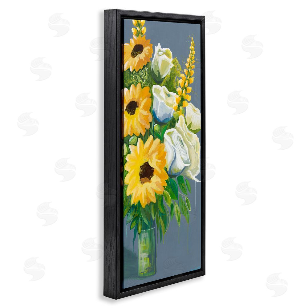 Fab Funky Sunflowers & White Roses Black Floating Frame Canvas Wall Art Print