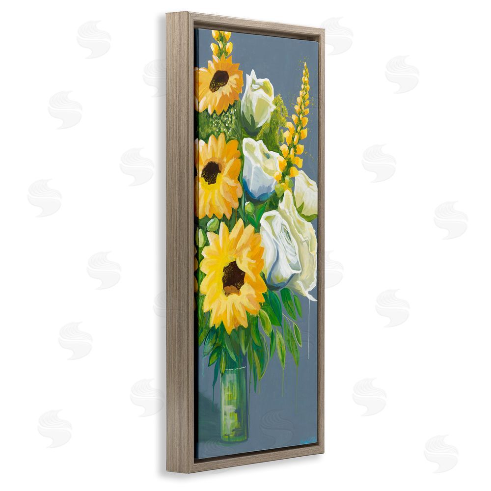 Fab Funky Sunflowers & White Roses Brown Floating Frame Canvas Wall Art Print
