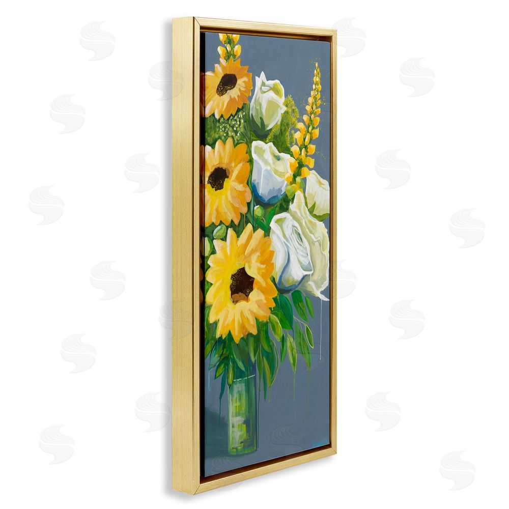 Fab Funky Sunflowers & White Roses Gold Floating Frame Canvas Wall Art Print