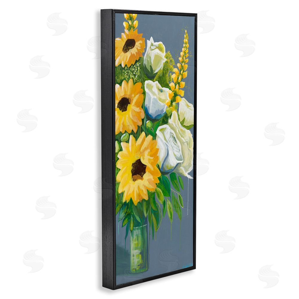 Fab Funky Sunflowers & White Roses Black Framed Giclee Wall Art Print