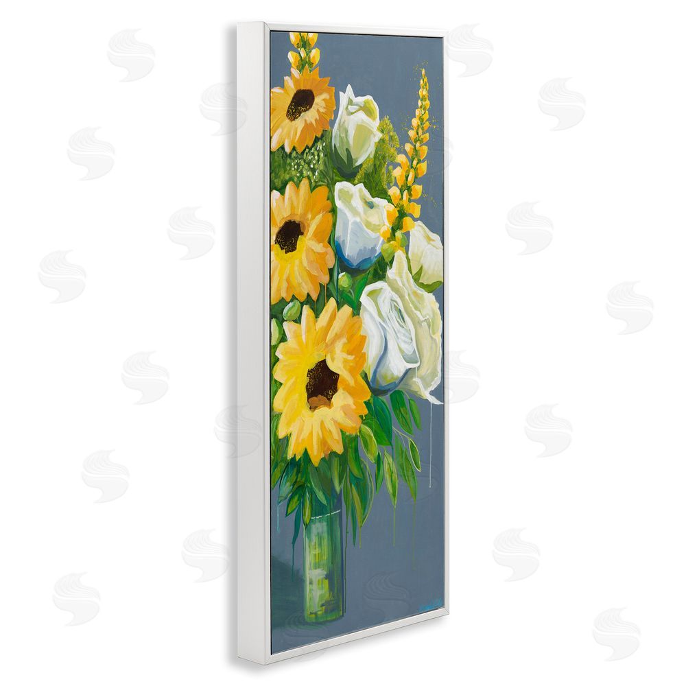 Fab Funky Sunflowers & White Roses White Framed Giclee Wall Art Print