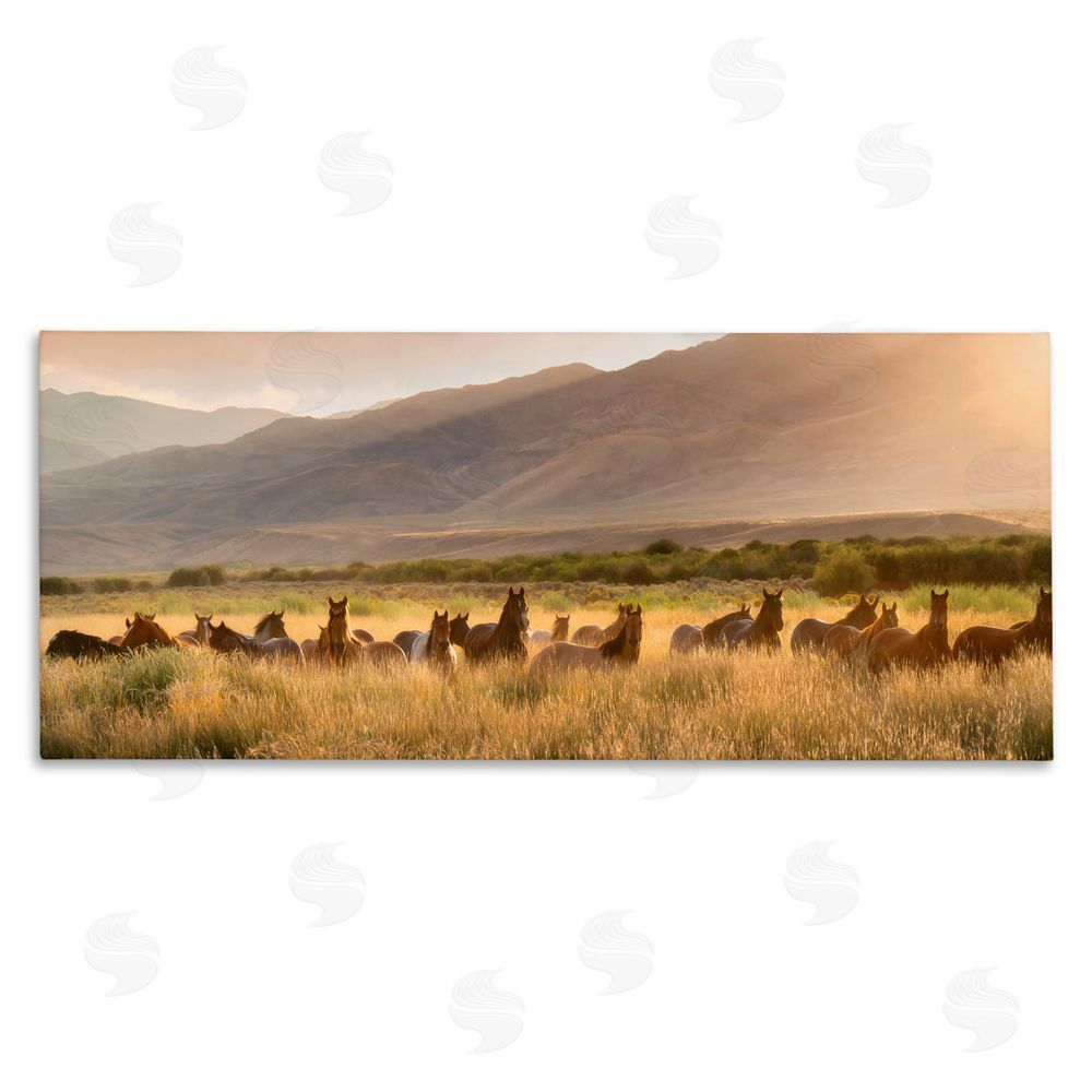 PH Burchett Horse Herd in Mountains Stretched Canvas Wall Art Print