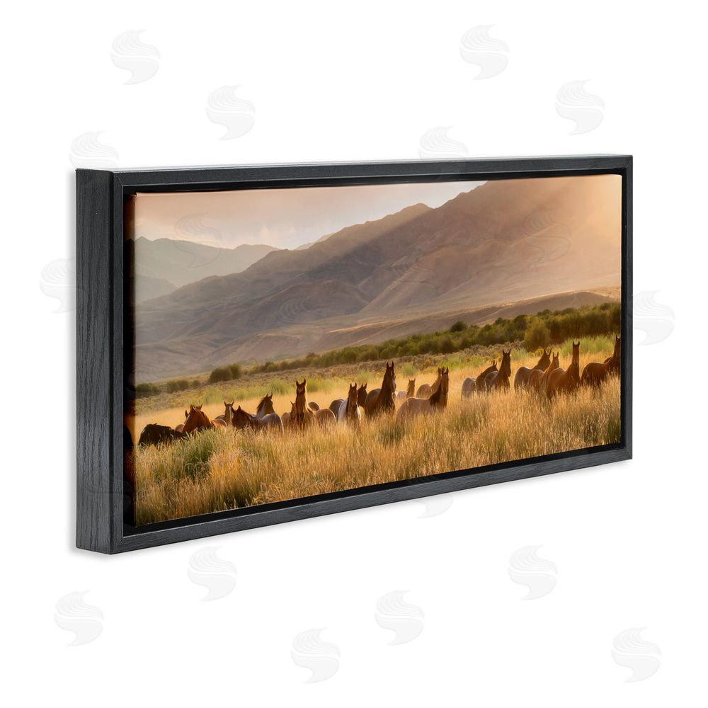 PH Burchett Horse Herd in Mountains Black Floating Frame Canvas Wall Art Print