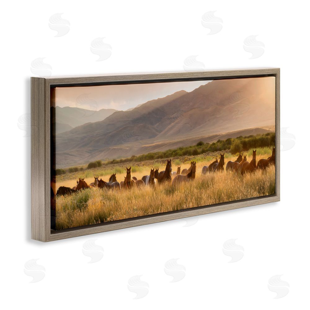 PH Burchett Horse Herd in Mountains Brown Floating Frame Canvas Wall Art Print