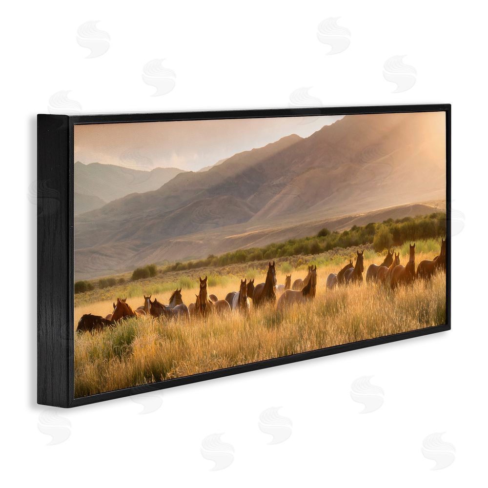 PH Burchett Horse Herd in Mountains Black Framed Giclee Wall Art Print