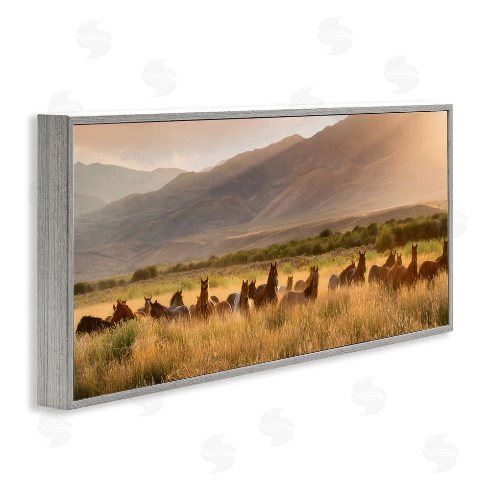PH Burchett Horse Herd in Mountains Gray Framed Giclee Wall Art Print