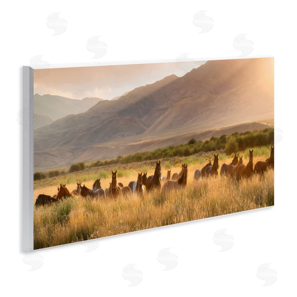 PH Burchett Horse Herd in Mountains Wall Plaque Art Print