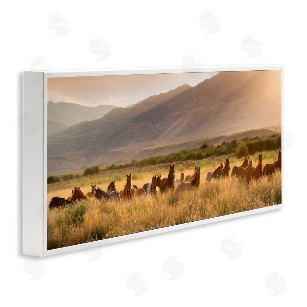 PH Burchett Horse Herd in Mountains White Framed Giclee Wall Art Print
