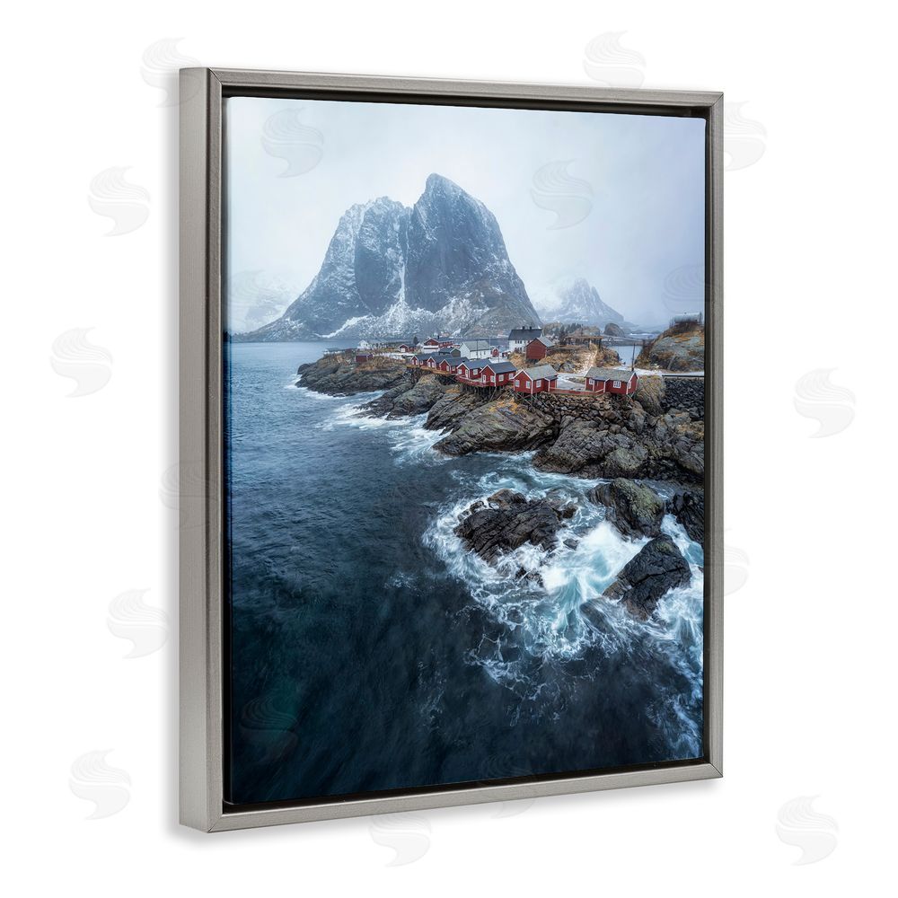 Danny Head Coastal Ocean Village Grey Floating Frame Canvas Wall Art Print