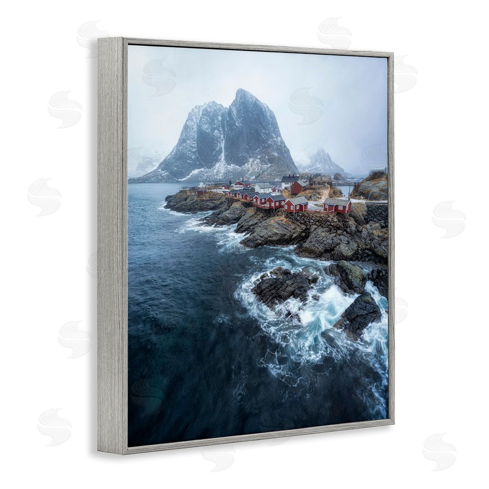 Danny Head Coastal Ocean Village Gray Framed Giclee Wall Art Print