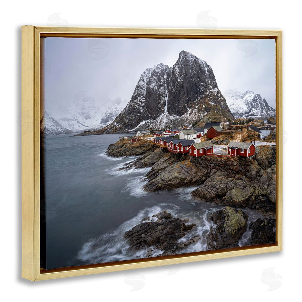 Danny Head Cliffside Nautical Town Gold Floating Frame Canvas Wall Art Print