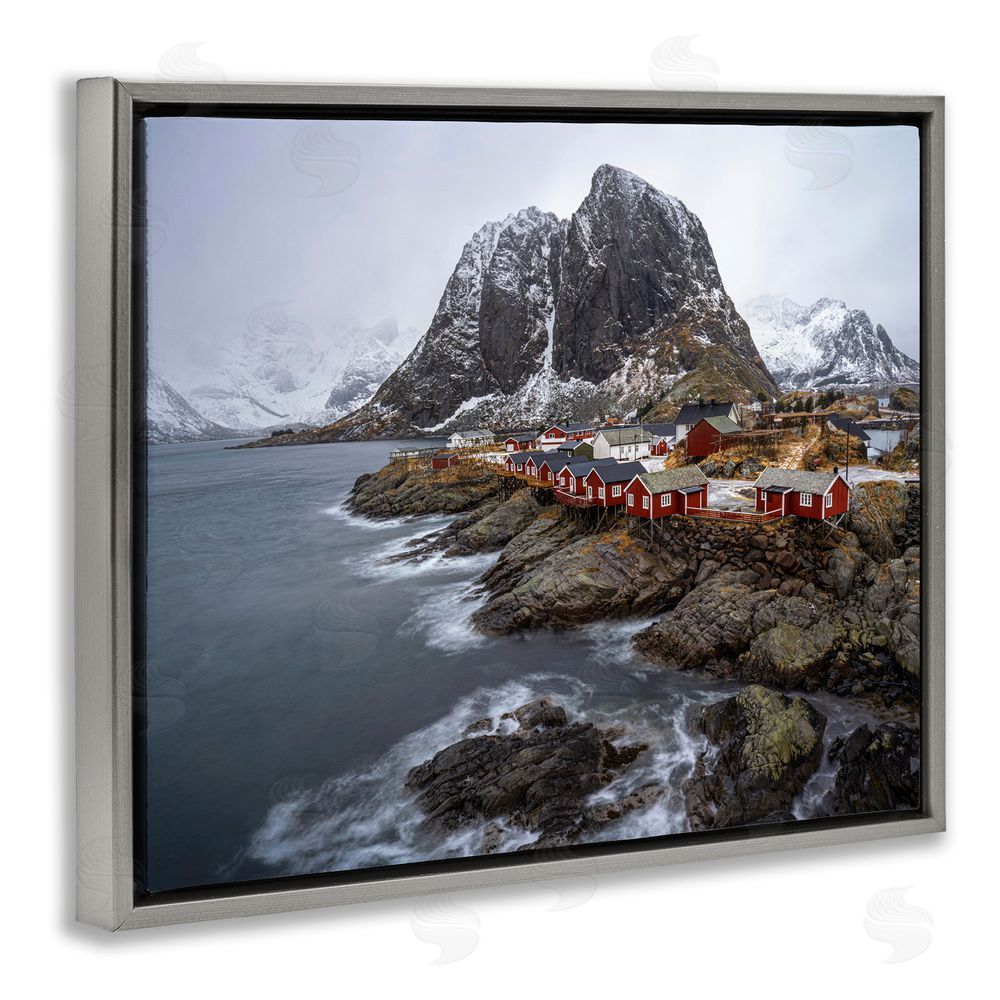 Danny Head Cliffside Nautical Town Grey Floating Frame Canvas Wall Art Print
