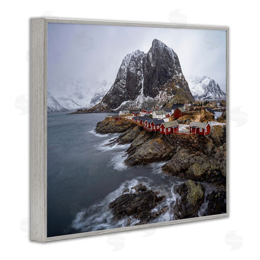 Danny Head Cliffside Nautical Town Gray Framed Giclee Wall Art Print