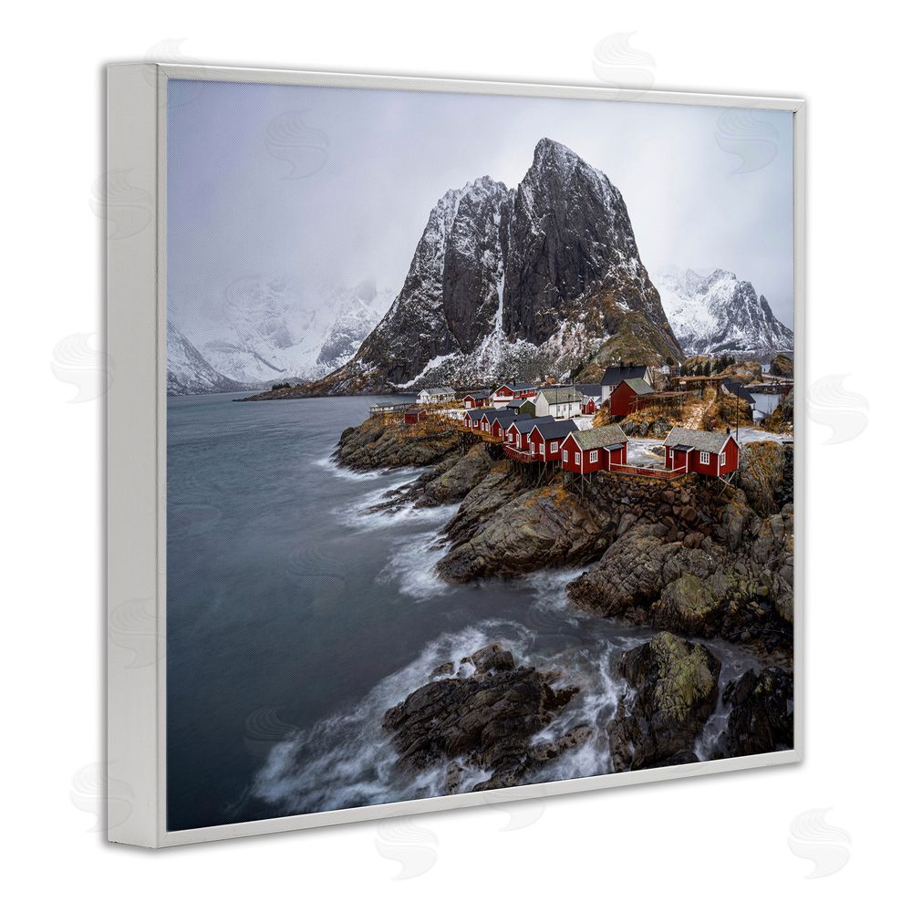 Danny Head Cliffside Nautical Town White Framed Giclee Wall Art Print