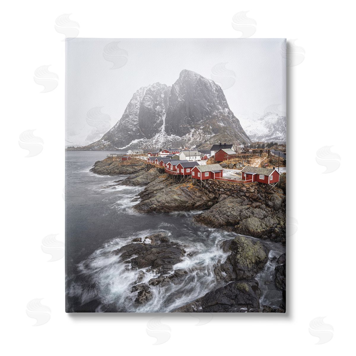 Danny Head Snowy Coastal Village Stretched Canvas Wall Art Print