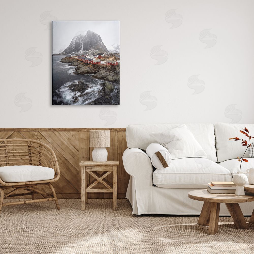 Danny Head Snowy Coastal Village Canvas Wall Art Print in Room