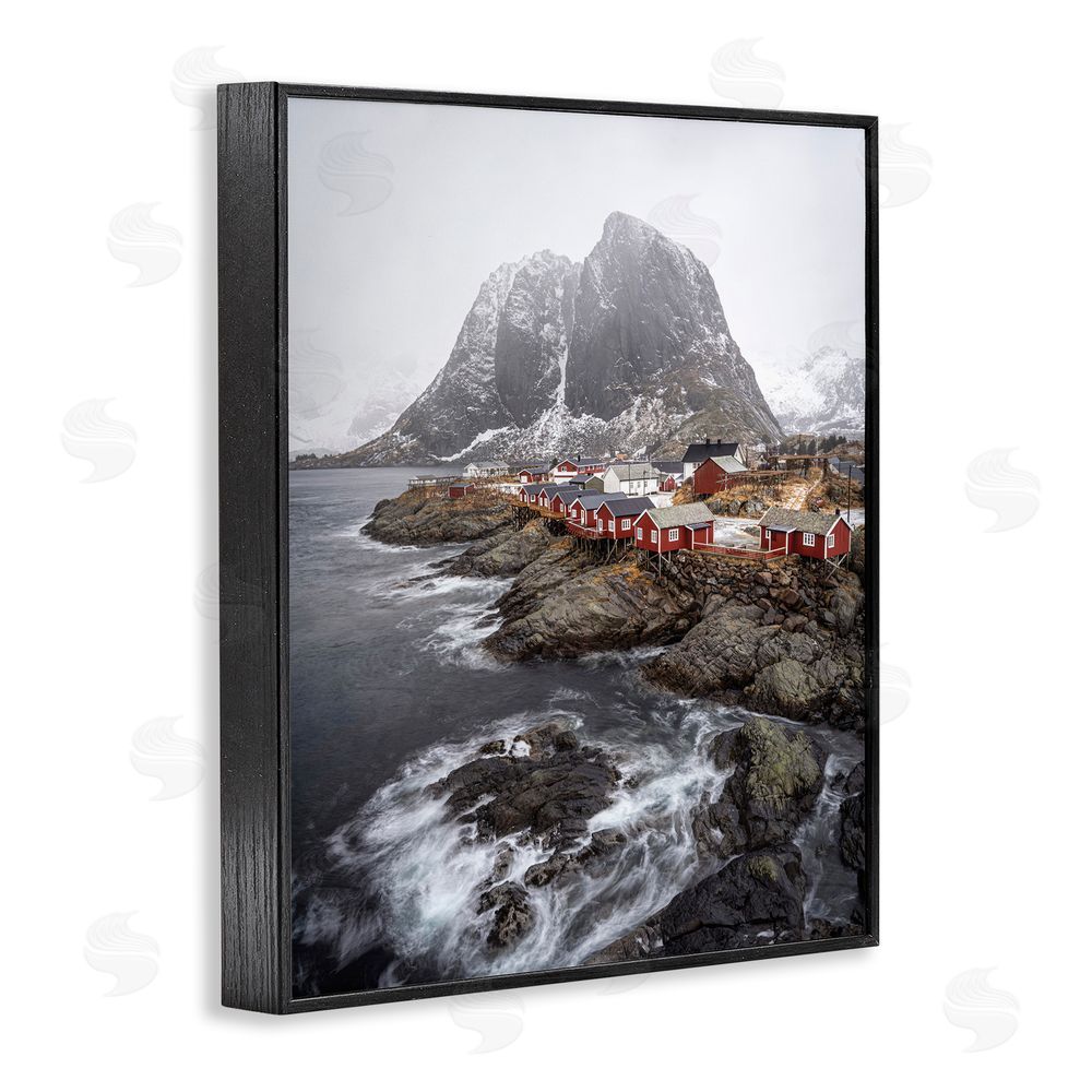 Danny Head Snowy Coastal Village Black Framed Giclee Wall Art Print