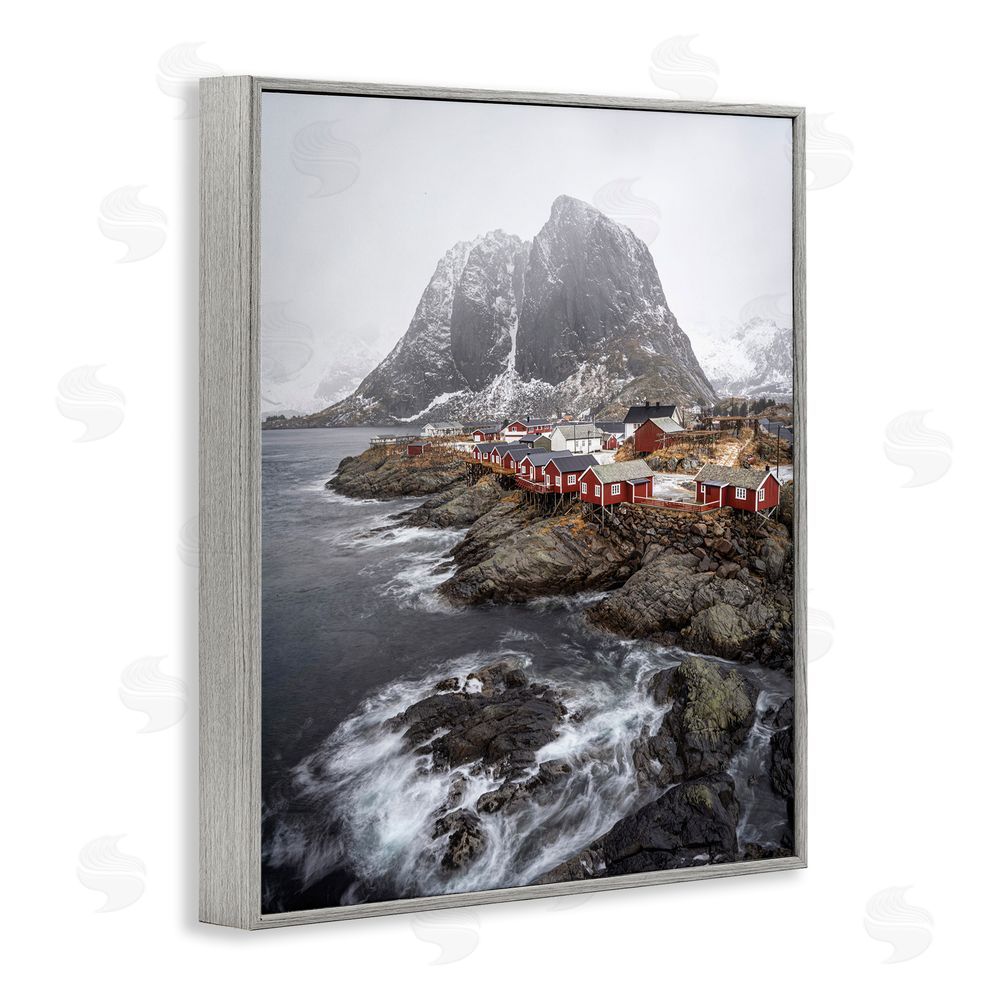 Danny Head Snowy Coastal Village Gray Framed Giclee Wall Art Print