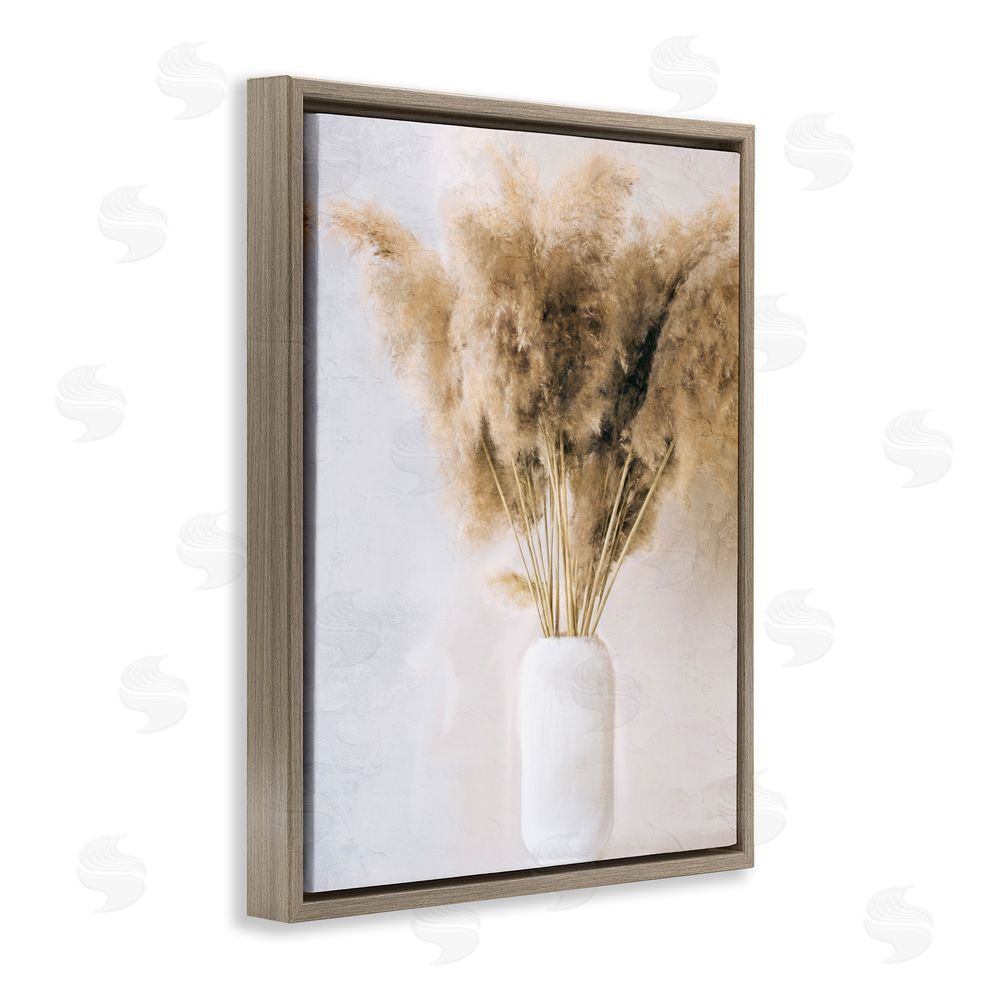 Anne Bailey Country Reeds in Vase Brown Floating Frame Canvas Wall Art Print