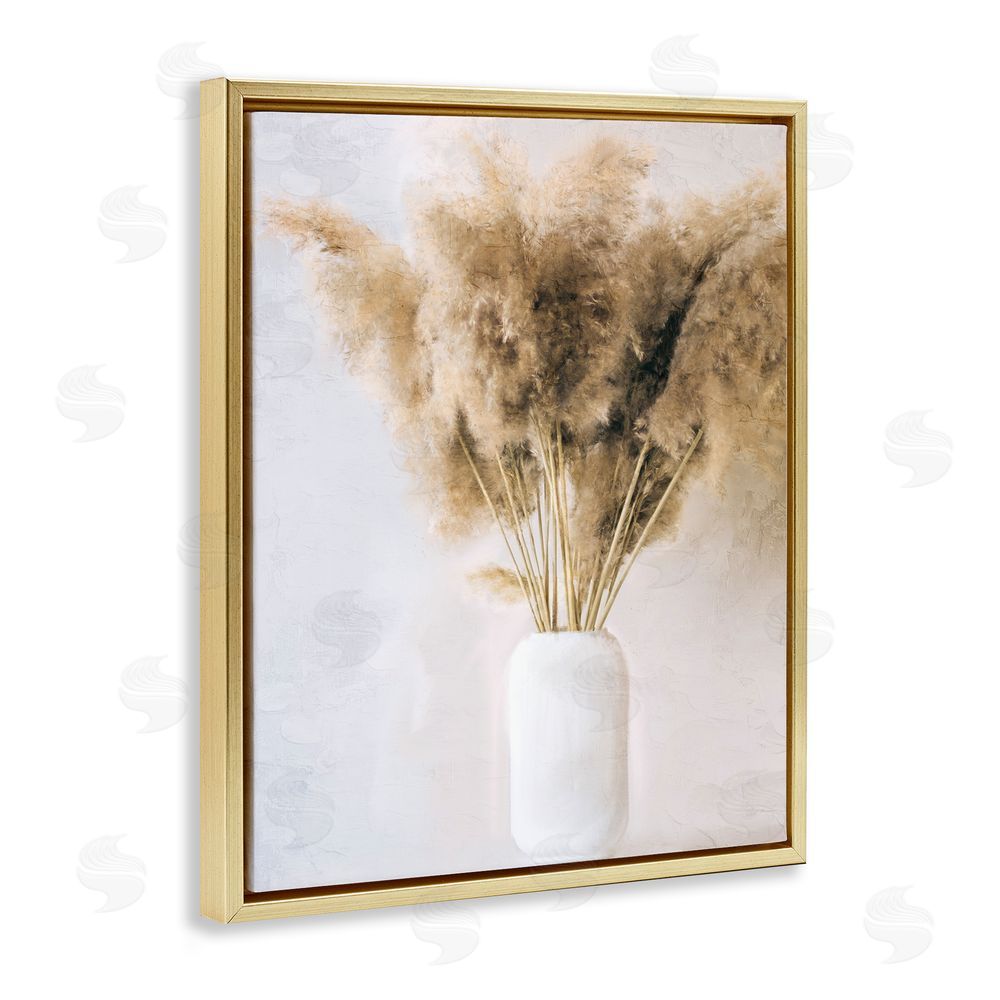 Anne Bailey Country Reeds in Vase Gold Floating Frame Canvas Wall Art Print